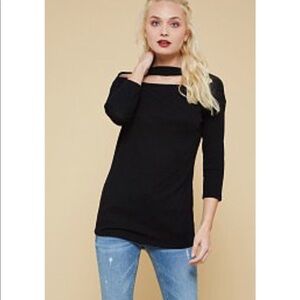 Black 3/4 Sleeve Cutout Boat Neckline Top